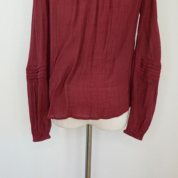 LC Lauren Conrad Long Sleeve Semi Sheer Peasant Top Burgundy Size XS - Picture 6 of 11